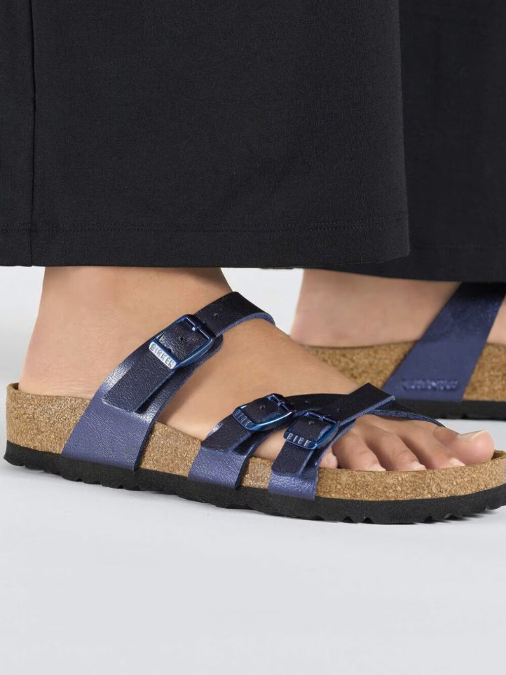 Birkenstock Franca Women's Triple-Strap Metallic Navy Sandals size 37
